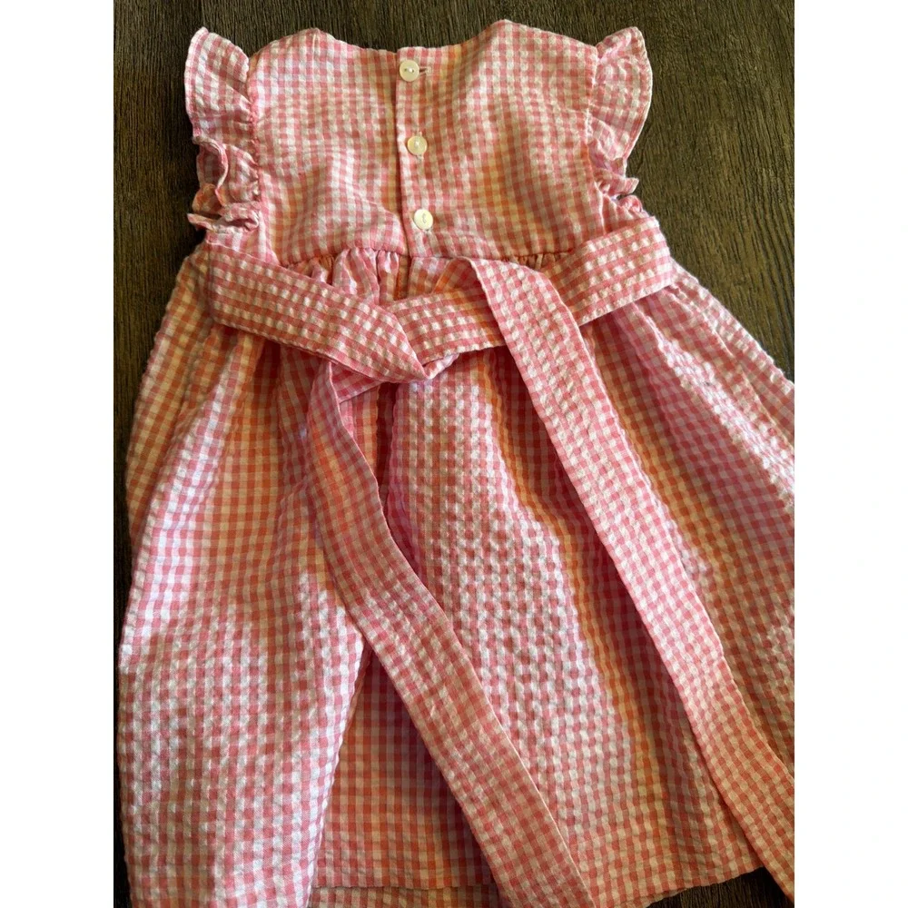 Edgehill Collection Baby Girl Pink Gingham Seersucker Smocked Dress 9M Flutter